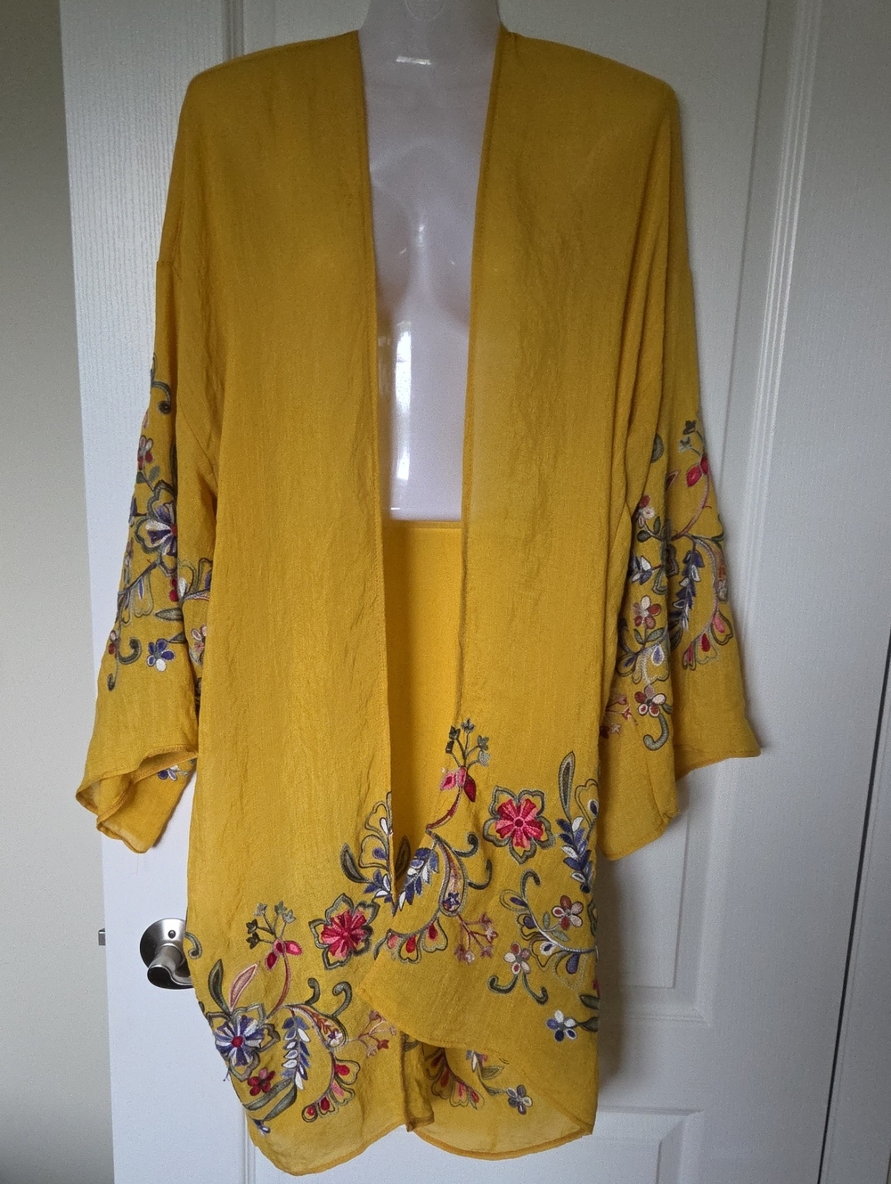 STUNNING ****Mustard Yellow Embroidered Kimono - Cover Up - Duster